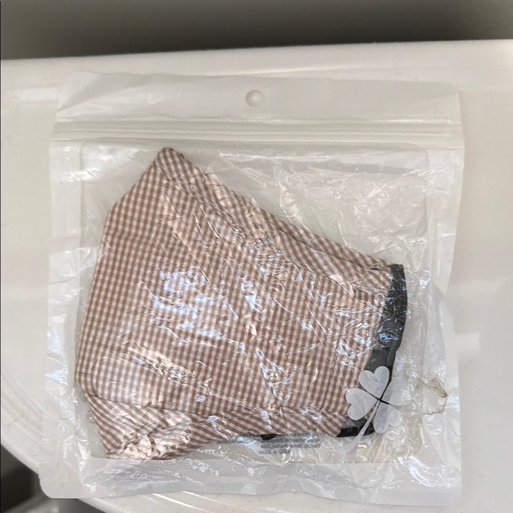Gingham Face Mask with Black Trim